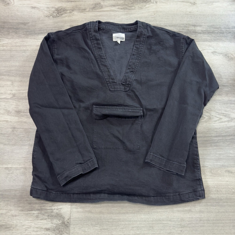 Wilfred Free Women's Top Black Denim V Neck With Pockets Tunic Size Small